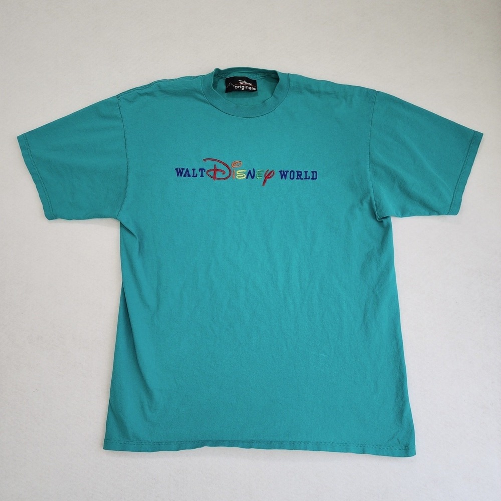 VTG Y2K Walt Disney World Originals T Shirt Mens L Blue Cotton Embroidered Logo